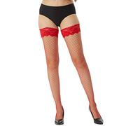 Bas en résille - Femmes Dentelle Net Bas Lingerie Sexy - Rouge - Large