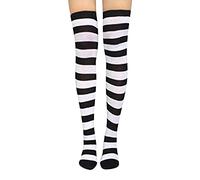 Bas Et JarretièRes Bas Blanc Pour Porte Jarretelle Femmes genou chaussettes hautes rayé femmes longues chaussettes doux cuisse haute chaussettes pour Collant Ouvert Coffret Cadeau (Black, One Size)