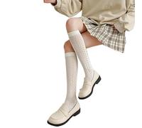 Bas for Femmes, Chaussettes Longues en résille et Dentelle ajourée, Blanc et Beige, Chaussettes au Genou, Bas, Bonneterie, Jolie Fille(Beige-D)