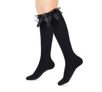 Bas Lolita Chaussettes Noir aux Genoux Chaussettes en Coton avec Nœud pour Femmes Chaussettes Respirantes pour Filles Femmes Usure Quotidienne Rendez-vous Scolaire Bal de Promo