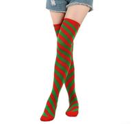 Bas Longs pour femme Noël Couleurs pour bonbon Chauds 65cm Bas | Couleurs pour bonbon vives, style ludique, pour parfait pour rehausser toute tenue hivernale(Red green B)
