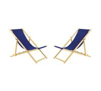 BAS Lot de 2 chaises Longues Pliantes - en Bois - Idéale pour Plage et Jardin - Bleu