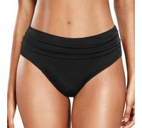 Bas Maillot De Bain Taille Haute pour Femme Élégant Bikini Taille Haute Ruched Bikini Slips Couleur Unie Triangle Short de Bain Amincissant Gainant Ventre Plat Culotte Maillot -Noir
