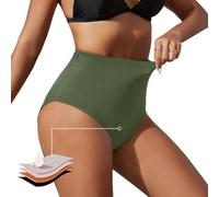 Bas Maillot De Bain Taille Haute pour Femme Élégant Bikini Taille Haute Ruched Bikini Slips Couleur Unie Triangle Short de Bain Amincissant Gainant Ventre Plat