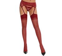 Bas Porte-Jarretelles Dentelle Femmes Collants Sexy Bretelles Transparente Tights Hauts Cuisse Doux Jarretelle (FR/ES, Alpha/lettres, Taille unique, Taille normale, Taille normale, Bourgogne)