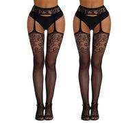 Bas Porte-Jarretelles En Dentelle, 2 Pcs Collant Bas Résille, Bas Résille, Bas Collants, Collant Porte Jarretelle, Collants Jarretelles Pour Femme Sexy, Bas Jarretelles Dentelle (Noir/Taille Unique)