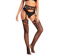 Bas porte jarretelles Femme Hauts de Cuisse Collant en Résille Floral avec Jarretière pour Porte-Jarretelles Dentelle Grande Taille Collants Ouvert