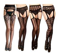 Bas pour Porte-Jarretelles et bas de Femme Porte-Jarretelles Sexy Résille Bas Lingerie Sexy Bretelles Collants Bas Résille Noir 4 Paires