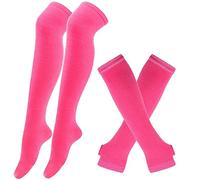 Bas rayés au-dessus du genou avec manchons pour bras Femme Chaussettes longues à rayures Manches Chaussettes Chaussettes à genou Chaussettes hautes Gants sans doigts Ensemble de manchons pour genoux