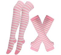 Bas rayés au-dessus du genou avec manchons pour bras Femme Chaussettes longues à rayures Manches Chaussettes Chaussettes à genou Chaussettes hautes Gants sans doigts Ensemble de manchons pour genoux