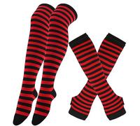 Bas rayés au-dessus du genou avec manchons pour bras Femme Chaussettes longues à rayures Manches Chaussettes Chaussettes à genou Chaussettes hautes Gants sans doigts Ensemble de manchons pour genoux