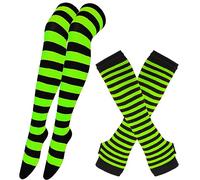 Bas rayés au-dessus du genou avec manchons pour bras Femme Chaussettes longues à rayures Manches Chaussettes Chaussettes à genou Chaussettes hautes Gants sans doigts Ensemble de manchons pour genoux