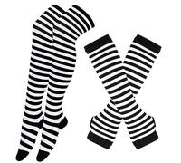 Bas rayés au-dessus du genou avec manchons pour bras Femme Chaussettes longues à rayures Manches Chaussettes Chaussettes à genou Chaussettes hautes Gants sans doigts Ensemble de manchons pour genoux