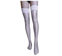 Bas sexy brillants en satin brillant pour femme 70D chaussettes à huile chaussettes de randonnée mi-hautes, blanc, Taille unique