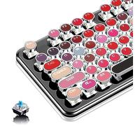 Basaltech Clavier de machine à écrire avec rétroéclairage LED arc-en-ciel, clavier de jeu mécanique vintage avec touches rondes rouge à lèvres, commutateurs bleus, clavier filaire à 104 touches,