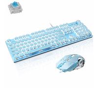 Basaltech Ensemble clavier et souris de jeu mécanique, rétro, steampunk vintage, clavier avec rétroéclairage LED, 104 touches antighosting, interrupteur bleu filaire USB, panneau en métal, touches