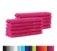 BaSaTex - Lot de 10 Serviettes invité en éponge 30x50, Serviette invité en 100% Coton Öko-Tex Made in Green, Couleur Magenta Rose