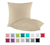 BaSaTex Lot de 2 housses de coussin en coton renforcé 40 x 40 cm - Taies d'oreiller 100 % coton - Housses de coussin beige cappuccino