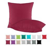 BaSaTex Lot de 2 taies d'oreiller en coton renforcé 50 x 50 cm - Taies d'oreiller 100 % coton - Bordeaux rouge foncé