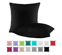 BaSaTex Lot de 2 taies d'oreiller en coton renforcé 50 x 50 cm - Taies d'oreiller 100 % coton - Taies d'oreiller noires