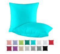 BaSaTex Lot de 2 taies d'oreiller en coton renforcé 50 x 50 cm - Taies d'oreiller 100 % coton - Taies d'oreiller bleu pétrole