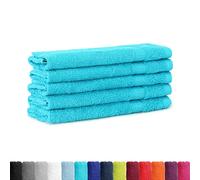 BaSaTex Lot de 5 serviettes d'invité en éponge 30x50 - Serviette d'invité en 100% coton Made in Green - Couleur: Turquoise