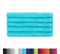 BaSaTex - Serviettes invité en éponge 30x50 cm par Lot de 5 - Serviette invité 100% Coton Made in Green - Couleur : Turquoise