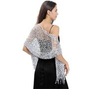 Bascabeen Châle à paillettes pour robes de soirée, châles vintage à paillettes pour femme pour fête formelle, écharpe douce et légère des années 1920 pour mariage, blanc, 67" L x 19.7" W/170 x 50m