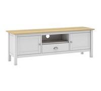 BASCO - Meuble TV 2 Portes 1 Tiroirs en Pin Massif Naturel et Blanc -