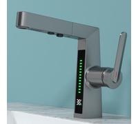 Bascule Basin Basin Tap Basin Basin Bassin Tap avec pulvérisateur Pull Out, Bathroom Envier Mixer Tap avec Affichage numérique et Laiton d'eau Froide 2 Modes Sortir Le mélangeur de Salle de Bain