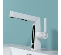 Bascule Basin Basin Tap Basin Basin Bassin Tap avec pulvérisateur Pull Out, Bathroom Envier Mixer Tap avec Affichage numérique et Laiton d'eau Froide 2 Modes Sortir Le mélangeur de Salle de Bain