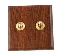 Bascule rétro 86 mm pour panneau d'interrupteur à bascule, finition grain de bois de noyer, matériau PC ignifuge, 86 x 86 x 37 mm, pour éclairage intérieur et contrôle du ventilateur (2 voies)