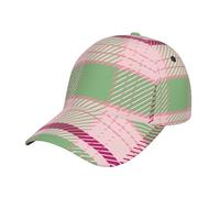 Base-Ball Capuchon Carreaux À Carreaux Vert Clair Et Rose Strapback Cap | Baseball Cap Unisexe Casquettes de Baseball Réglable Chapeaux Pare-Soleil Pour Outdoor Golf Course à Pied