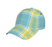 Base-Ball Capuchon Tartan Bleu Clair Et Jaune Strapback Cap | base-ball capuchon Réglable Chapeaux Pare-Soleil Anti-UV Baseball Cap Pour Course à Pied Voyages Cadeau