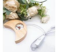 Base d'affichage de lumière LED en bois en forme de lune,support de sphère de cristal,support de boule,lampe de nuit,support rotatif,décoration d'intérieur,Noël - Type White Light-1PC