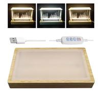 Base d'affichage lumineuse à intensité réglable en cristal pour verre d'art, support en bois avec veilleuse variable en 3 couleurs, base lumineuse LED rectangulaire pour éclairage d'art en verre de