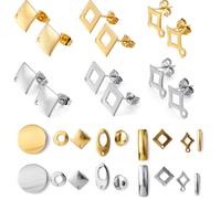 Base de boucles d'oreilles à crochet en acier inoxydable avec trou, goujon polygonal, connecteur de poteaux pour bijoux à bricoler soi-même, fournitures exécutives, 20 pièces par lot 05 Gold