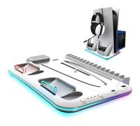 AKUMA Cyber A01 Support Multifonction avec Ventilateur pour PS5Slim Disc/Digital, PS5 Disc et Digital, PS5PRO; Chargeur Rapide pour 2 manettes, Support Casque et lumière RGB, Rangement de Jeux