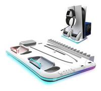 AKUMA Cyber A01 - Support Multifonction PS5/PS5 Slim/PS5 Pro - Ventilateur Turbo 3 Vitesses, Chargeur 2 Manettes, RGB 9 Couleurs, Rangement 15 Jeux, Support Casque, Port USB A