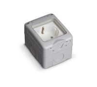 Base de prise IP55, étanche à l'eau et à la poussière, idéale pour l'extérieur et les zones humides. Utile pour les installations électriques sécurisées.