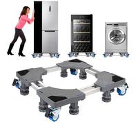 Base de Réfrigérateur Machine à Laver Réglable 53cm-68cm Socle Linge Base de Sèche-linge Conception à Double Tube avec 4 Roues