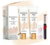 Base De Teint Bb Avec Pinceau,CrèMe Hydratante TeintéE Bb, Base Hydratante LéGèRe, Unifie Le Teint Et Lisse L'Apparence, Couvrance Totale,Fini Naturel. (Ivoire, 2 pièces, Y55)