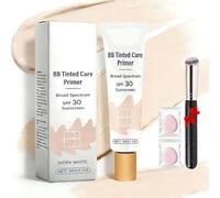 Base De Teint Bb Avec Pinceau,CrèMe Hydratante TeintéE Bb, Base Hydratante LéGèRe, Unifie Le Teint Et Lisse L'Apparence, Couvrance Totale,Fini Naturel. (Ivoire, 1 pièce, O22)