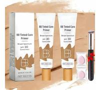 Base De Teint Bb Avec Pinceau,CrèMe Hydratante TeintéE Bb, Base Hydratante LéGèRe, Unifie Le Teint Et Lisse L'Apparence, Couvrance Totale,Fini Naturel. (Blé, 2 pièces, T66)