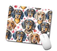 Base en Caoutchouc Tapis de Souris Mignon Dachshund Chien Visages cœurs Mouse Pad Souris de Bureau 25x30cm pour Les capteurs de Jeu,Souris,PC