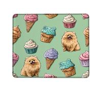 Base en Caoutchouc Tapis de Souris, Pomeranian Ice Cream Menthe Verte Chien Mignon et Dessert Mousepad Confort Tapis de Gaming pour Souris Les capteurs de Jeu Ordinateur