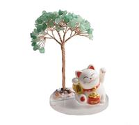 Base en forme de chat porte-bonheur combinée avec arbre en cristal pour décoration d'intérieur énergique (vert)