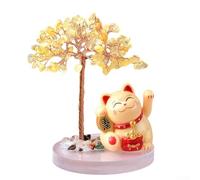 Base en forme de chat porte-bonheur combinée avec un arbre en cristal unique pour décoration d'intérieur énergique (jaune)