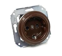 Base encastrée en porcelaine brune, base 2P + prise de terre à encastrer, sans cadre