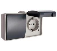 Base fixe avec commutateur et interrupteur étanche IP44 pour une utilisation en extérieur, idéal pour des installations électriques sûres et fiables.